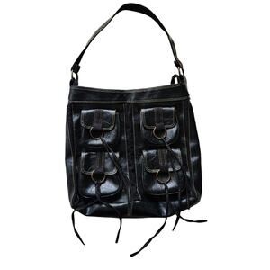 Candie’s Y2K Vintage Hobo Shoulder Bag‎ Black Faux Leather O-Ring Pockets